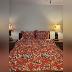 RALPH LAUREN Belle Harbor Red Floral Cotton Comforter Full/Queen & 2 Pillow Case